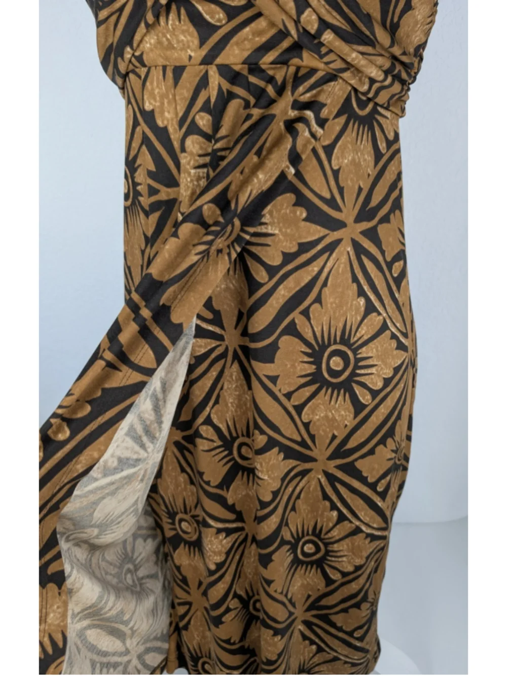Vintage Diane Von Furstenberg Knit Silk Tonga Midi Wrap Dress Tan Brown Sz 6